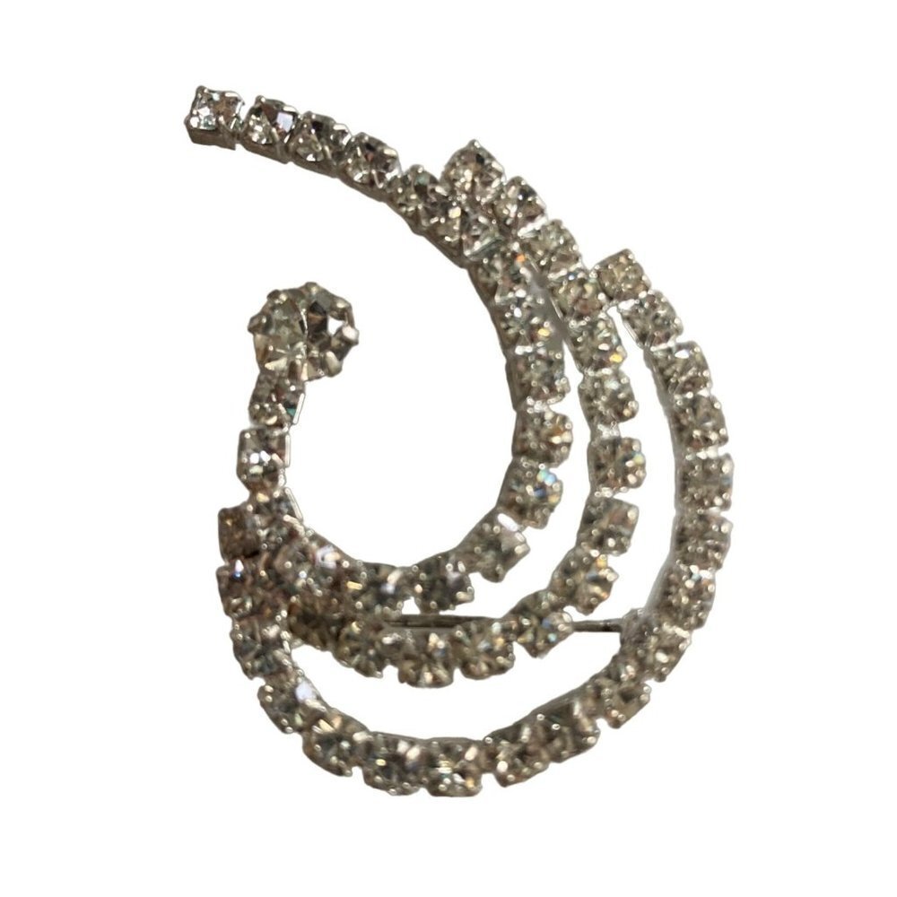 Vintage Rhinestone Swirl Brooch Silver Tone Shooting Star Fireworks Sparkly